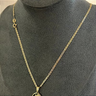 Corrente Piastrine 2mm 50cm + Pingente São Jorge na Roda Vazado – Banhada a Ouro 18K