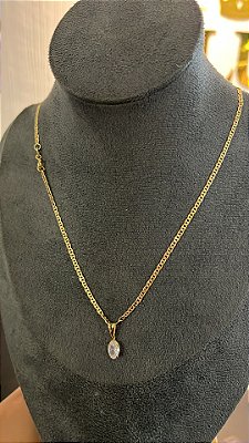 CORRENTE PIASTRINE ( 2mm 50cm FEM ) + PINGENTE PONTO DE LUZ - BANHO DE OURO 18k