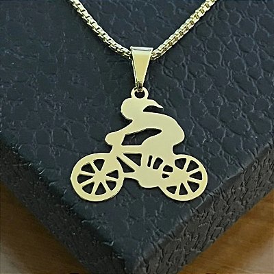 Pingente Ciclista e Bicicleta – Banho Ouro 18k