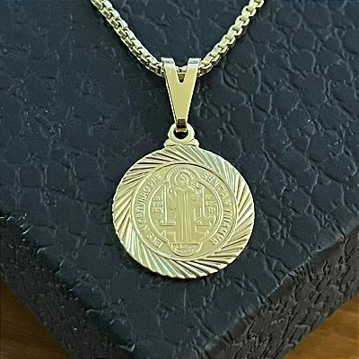Pingente Medalha São Bento Dupla Face Bordas Detalhadas – Banhado a Ouro 18K