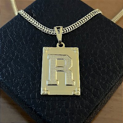 Pingente Placa Letra R M 2g 3x4cm – Banho Ouro 18k