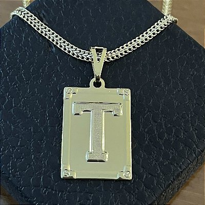 Pingente Placa Letra T – Banho Ouro 18k