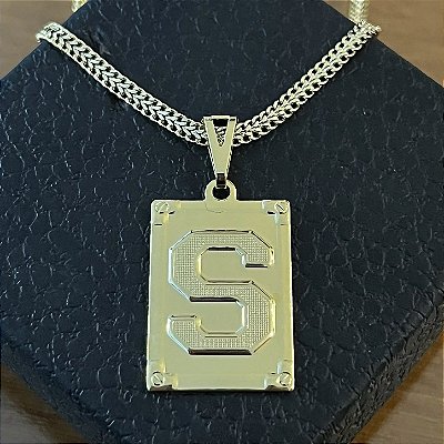 Pingente Placa Letra S – Banho Ouro 18k