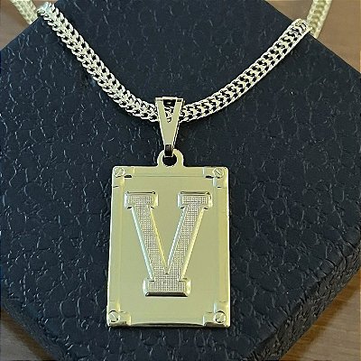 Pingente Placa Letra V – Banho Ouro 18k