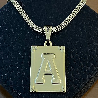 Pingente Placa Letra A M 2g 3x4cm – Banho Ouro 18k