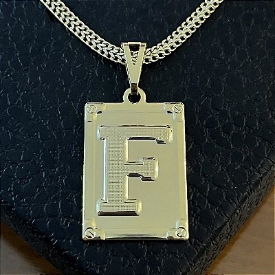 Pingente Placa Letra F – Banho Ouro 18k