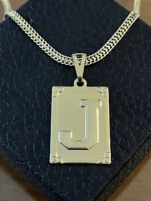PINGENTE PLACA LETRA J Tamanho (M)( 2g- 3x4cm)  BANHO DE OURO 18K