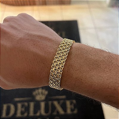 Pulseira Cadeado duplo 10mm 21cm – Banhada a Ouro 18K