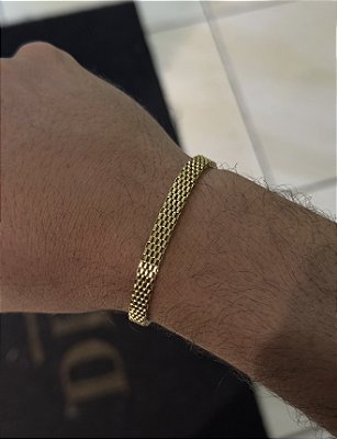 PULSEIRA ESTEIRA (5mm - 6G - 21 CM) - FECHO COM MARCAÇÃO 750 - BANHO DE OURO 18k.