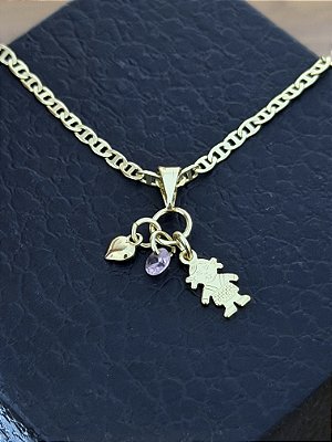 PINGENTE ZIRCÔNIA COM MENINA P. ( 1,5g ) - BANHO DE OURO 18k.