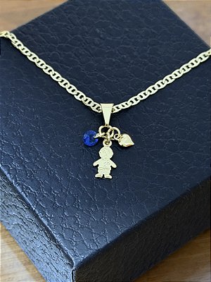 PINGENTE ZIRCÔNIA COM MENINO P. ( 1,5g ) - BANHO DE OURO 18k.