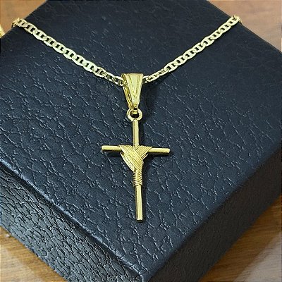 Pingente Cruz Palito Amarrada 4g – Banhado a Ouro 18K
