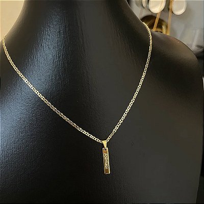 Corrente Piastrine 2mm 50cm + Pingente Plaquinha Fortuna – Banhada a Ouro 18K