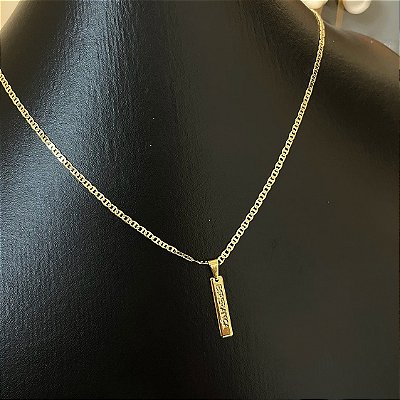 Corrente Piastrine 2mm 50cm + Pingente Plaquinha Esperança – Banhada a Ouro 18K