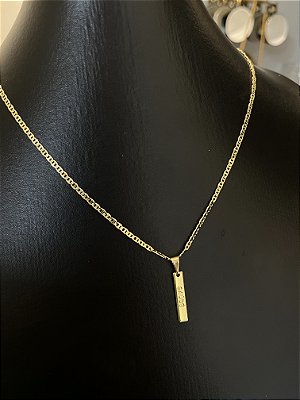 CORRENTE PIASTRINE ( 2mm - 50cm FEM ) + PINGENTE SAÚDE - BANHADO A OURO 18K.