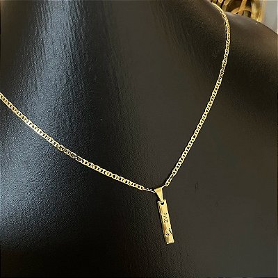 Corrente Piastrine 2mm 50cm + Pingente Plaquinha Paz – Banhada a Ouro 18K