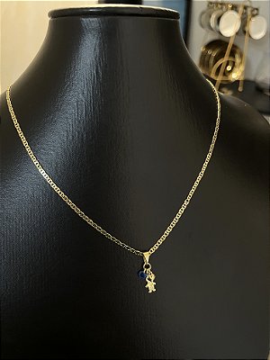 CORRENTE PIASTRINE ( 2mm - 50cm FEM ) + PINGENTE MENINO CRAVEJADO - BANHADO A OURO 18K.