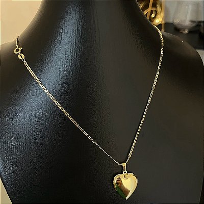 Corrente Piastrine 2mm 50cm + Pingente Coração – Banhada a Ouro 18K