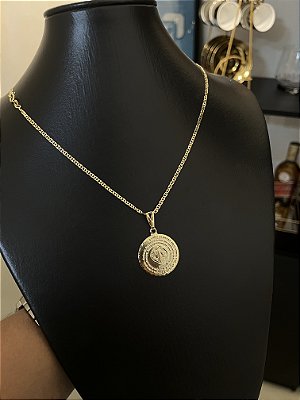 CORRENTE PIASTRINE ( 2mm - 50cm FEM ) + PINGENTE SÃO BENTO - BANHADO A OURO 18K.