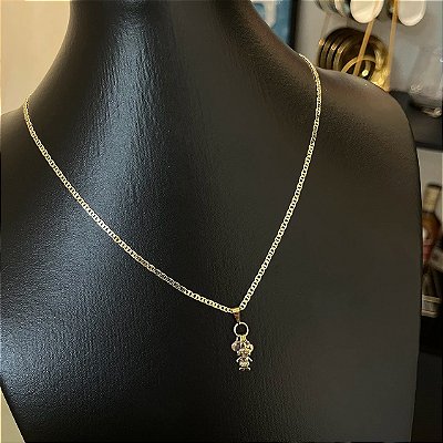 Corrente Piastrine 2mm 50cm + Pingente Menina com Zircônia – Banhada a Ouro 18K