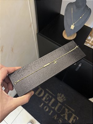 PULSEIRA PLAQUINHA INFANTIL COM CRUZ (1mm 15Cm) - BANHADO A OURO 18K