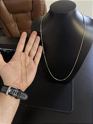 CORRENTE VENEZIANA FECHO BOIA (2mm- 70cm) + PULSEIRA VENEZIANA FECHO BOIA (2mm- 20cm) - BANHADO A OURO 18K