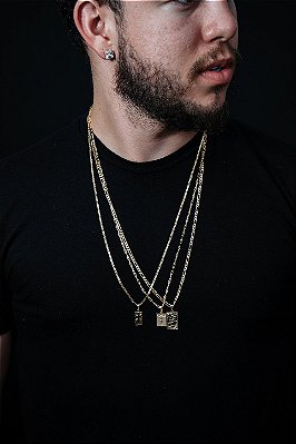 Kit 3 Correntes Malha Fina Banho de Ouro 18k com Pingente 70cm