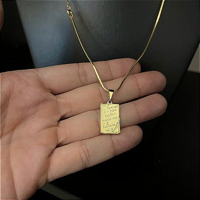 Corrente 1.8mm 60 ou 70cm + Pingente Placa Salmo 23 – Banhada a Ouro 18K