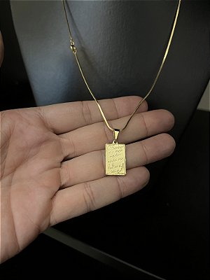 CORRENTE RABO DE RATO (1.8MM - 60cm ou 70cm) + PINGENTE PLACA SALMOS - BANHADO A OURO 18k