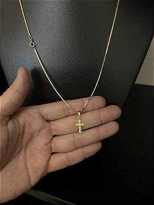 CORRENTE RABO DE RATO (1.8MM - 60cm ou 70cm) + PINGENTE CRUZ - BANHADO A OURO 18k