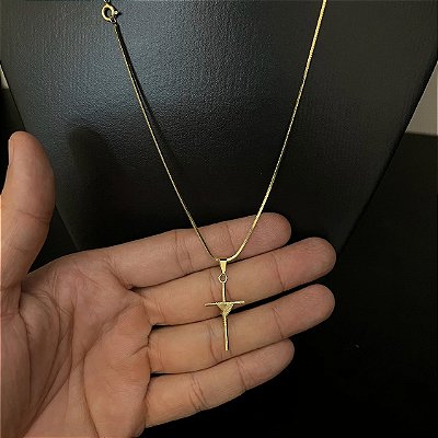 Corrente 1.8mm 60 ou 70cm + Pingente Cruz Trançada – Banhada a Ouro 18K