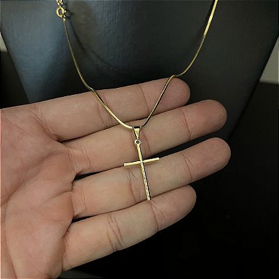 Corrente 1.8mm 60 ou 70cm + Pingente Cruz Palito – Banho de Ouro 18k