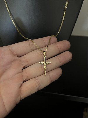 CORRENTE TIJOLINHO (1.5MM-50cm, 60cm ou 70cm +) + PINGENTE CRUCIFIXO