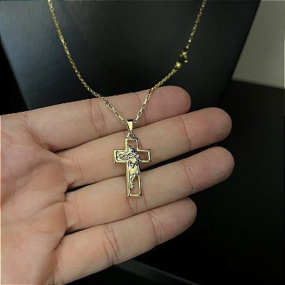 Corrente Tijolinho 1.5mm 50cm + Pingente Cruz – Banhada a Ouro 18K