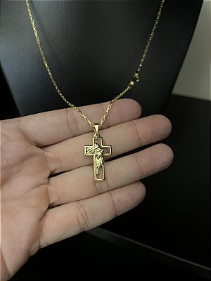 CORRENTE TIJOLINHO (1.5MM-50cm, 60cm ou 70cm +) + PINGENTE CRUZ COM JESUS