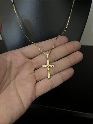 CORRENTE TIJOLINHO (1.5MM-50cm, 60cm ou 70cm +) + PINGENTE CRUCIFIXO CHAPA