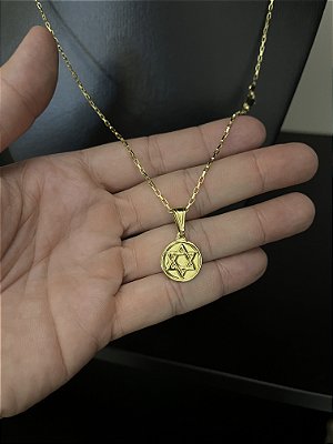 CORRENTE TIJOLINHO (1.5MM-50cm, 60cm ou 70cm +) + PINGENTE MEDALHA ESTRELA DE DAVI