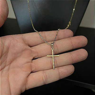 Corrente Tijolinho 1.5mm 50cm + Pingente Cruz – Banhada a Ouro 18K
