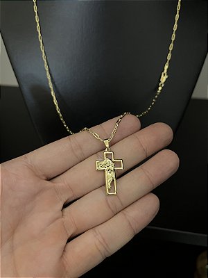 CORRENTE CARTIE (1.5MM-50cm, 60cm ou 70cm +) + PINGENTE CRUZ COM JESUS