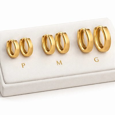 Trio de Brincos Argola Ney Lisa em Tamanhos P, M e G – Banhado a Ouro 18K
