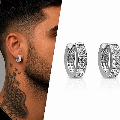 Brinco Argola Ney com Duas Fileiras de Zircônias – Banho de Prata
