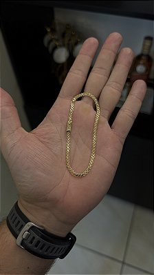 PULSEIRA CADEADO DUPLO ( 3mm - 8g-20CM) - FECHO GAVETA - BANHO DE OURO 18k.