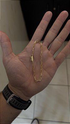 PULSEIRA TIJOLINHO ALONGADO ( 3mm - 8g-20CM) - FECHO GAVETA - BANHO DE OURO 18k.