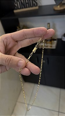 CORRENTE TIJOLINHO ALONGADO (3MM- 70CM) - BANHADO A OURO 18K