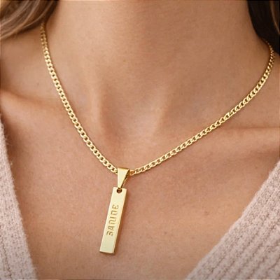 Corrente Grumet 2mm 50cm + Pingente Pingente – Banhada a Ouro 18K