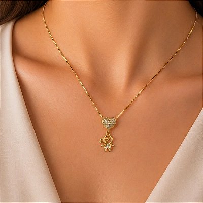 Corrente Veneziana 2mm 50cm + Pingente Menino com Zircônia – Banhada a Ouro 18K