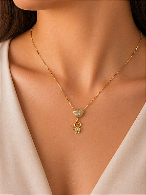 CORRENTE VENEZIANA ( 2mm - 50cm FEM ) + PINGENTE MENINO CRAVEJADO EM ZIRCONIA PREMIUM - BANHADO A OURO 18K.