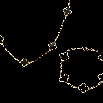 Corrente trevo black 2mm 50cm + Pulseira 21cm – Banhada a Ouro 18K
