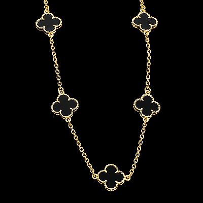 CORRENTE TREVO BLACK NEY (2mm 50cm) - BANHADO A OURO 18k