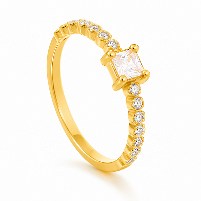 Anel com Zircônia Quadrada – Banho de Ouro 18K